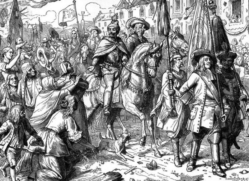 Jan III Sobieski witany przez mieszkańcw Gliwic. Rycina